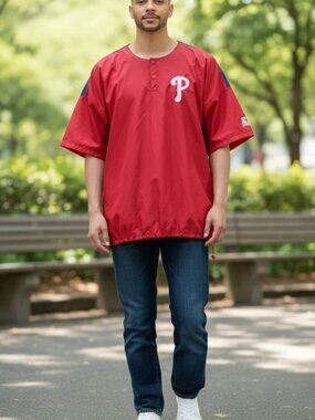 Starter Phillies Vintage Diamond Collection Pullover Jacket Red Mens XL